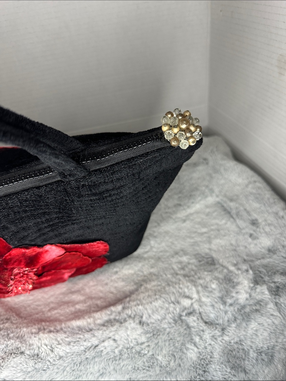 Bonnie Martin Vintage Black Velvet Poppy Flower Shoulder Tote Bag Wearable Art - Picture 9 of 10
